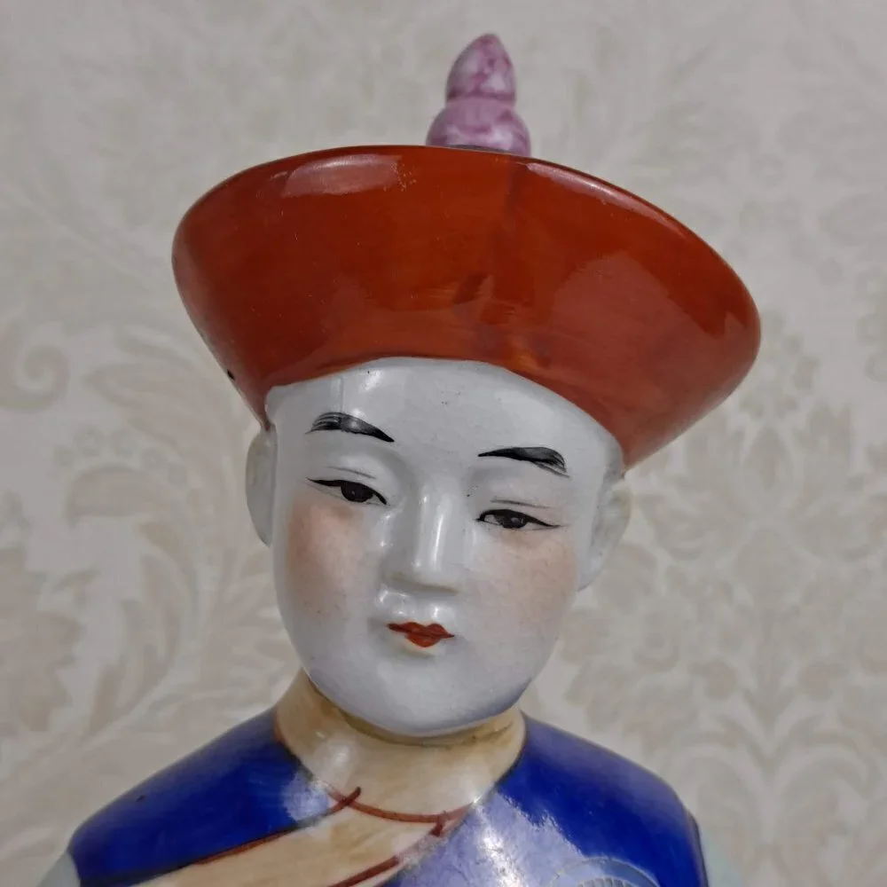 Vintage Porcelain Chinese Boy Statue Traditional Clothing Hand Painted